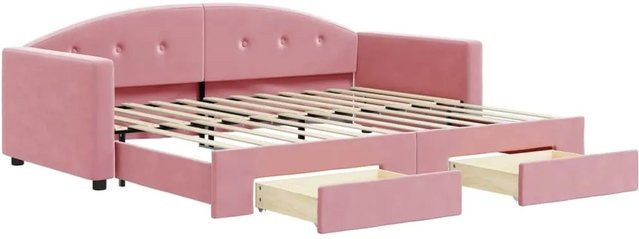vidaXL Tagesbett ausziehbar mit Schubladen in Rosa, Samt, B/T/H: 90 x 200 x 75 cm - Bild 1