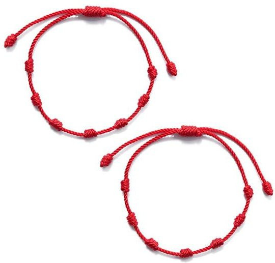 SILVERHOO Armbänder, 2 Stück, Lucky Red String, 7 Knoten, Unisex, rot - Bild 1