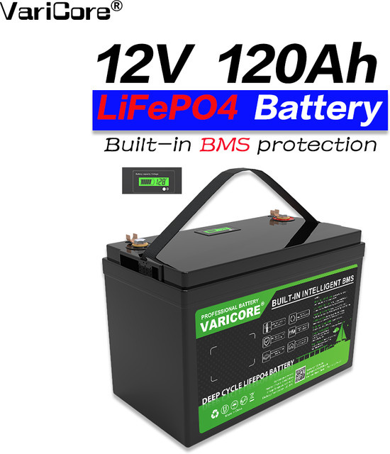 VariCore 12 V 120 Ah LiFePO4-Batterie in Schwarz mit integriertem BMS für Wohnmobile, Solarsysteme und Yachten - Bild 1