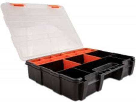 Delock Universal 18416 Sortimentsbox in Schwarz mit 21 Fächern und Handgriff, spritzwassergeschützt, B/H/T: 22,0 x 6,0 x 29,0 cm - Bild 1