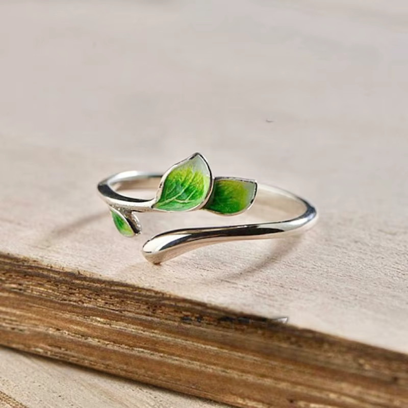 Huitan Ring, Green Leaf, silberfarben, Damen - Bild 2