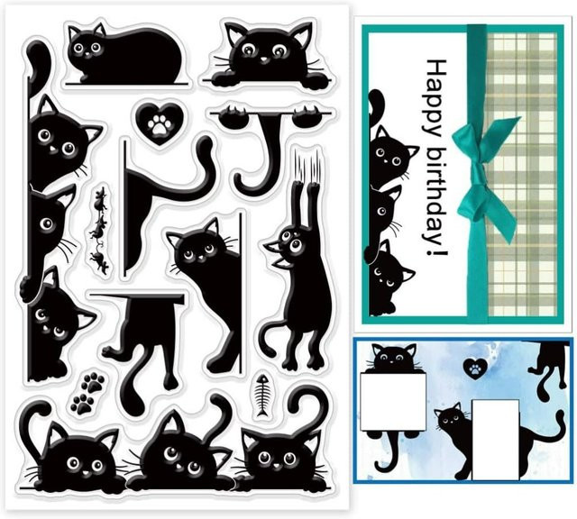 Transparente Silikonstempel mit schwarzer Katze für DIY-Scrapbooking und Kartenherstellung - Bild 1