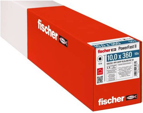 Fischer PowerFast II Tellerschrauben aus Stahl, galvanisch verzinkt, Farbe: Silber, Durchmesser: 10 mm, Länge: 360 mm, 50 Stück - Bild 1
