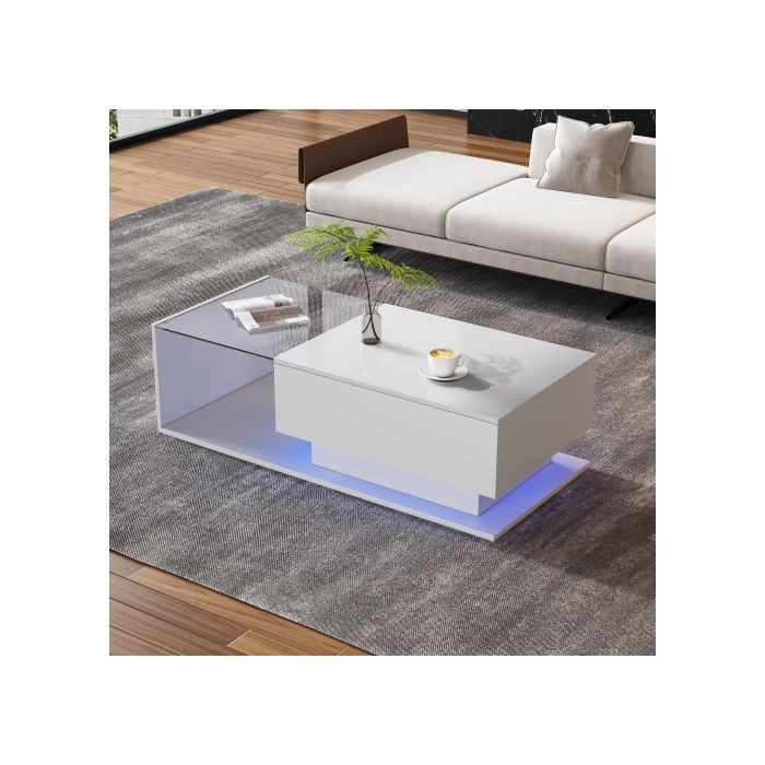 Moderner Couchtisch MUVOE aus weißem Hochglanz-Glas mit integrierter LED-Beleuchtung, B/T/H: 100 x 50 x 32 cm - Bild 2