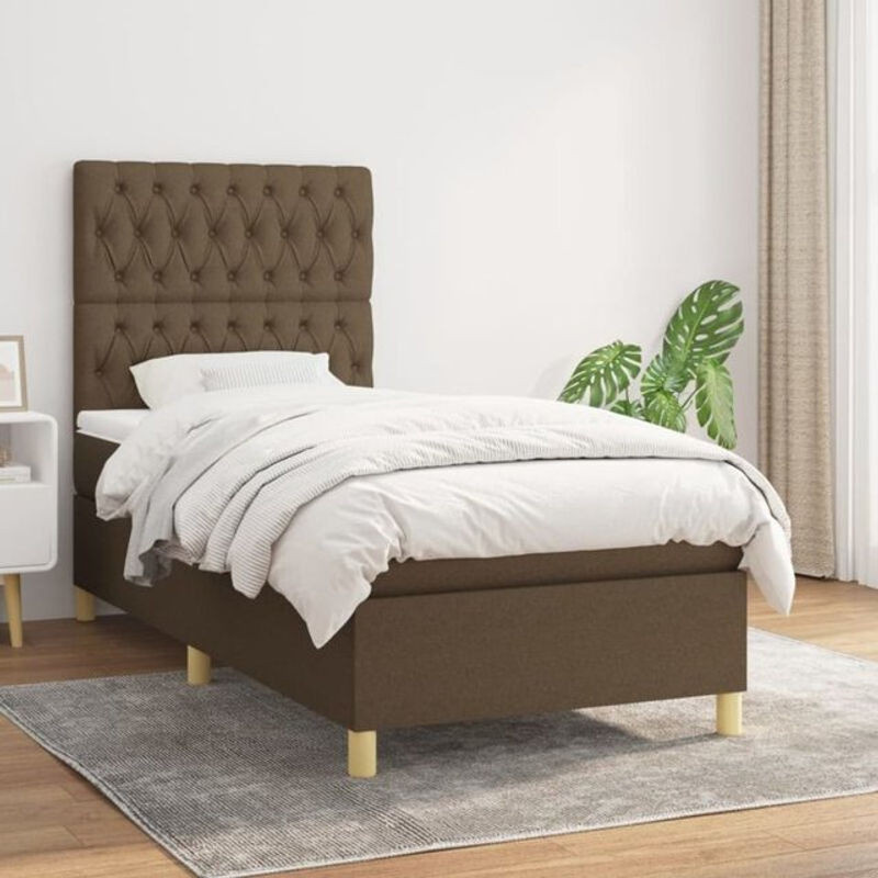 vidaxl Boxspringbett mit Matratze aus Stoff in Braun, B/T/H: 90 x 190 x 128 cm - Bild 1