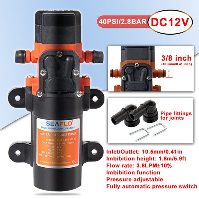 xmshxltd DC12V 40PSI Membranpumpe Booster für Wohnmobil und Boot, selbstansaugende Hochdruckpumpe für Bewässerung und Reinigung - Bild 1