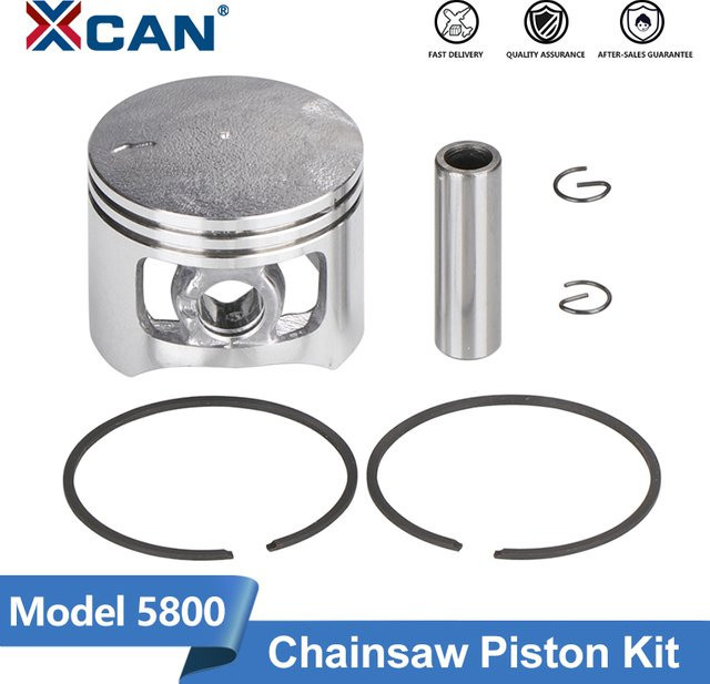 XCAN Kettensägen-Kolbensatz in Silber, passend für 5800 und 58CC Kettensägen, Zylinderkolbensatz mit Stiftring-Set, 45 mm - Bild 1