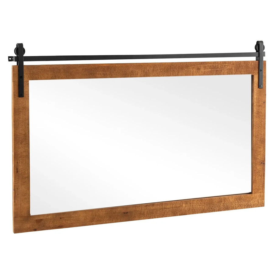 Costway Rechteckiger Wandspiegel im Landhausstil mit Holzrahmen in Braun, Breite: 100 cm, Höhe: 66 cm - Bild 2