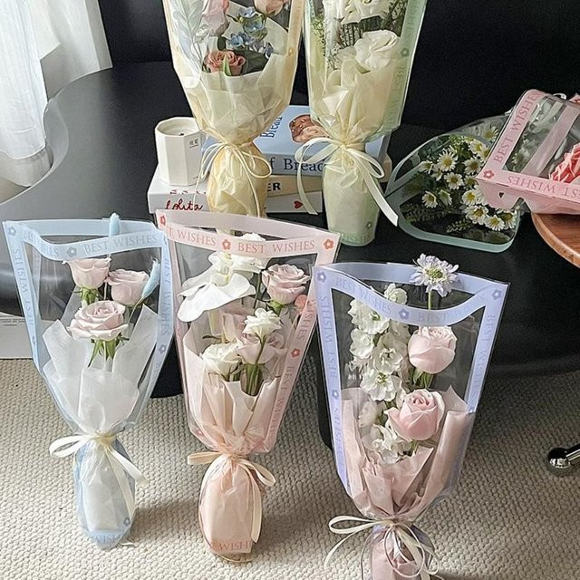 50 Stück Transparente Blumenverpackungsbeutel aus wasserdichtem OPP-Material mit Herzdesign für Rosen und Bouquets in Orange - Bild 1