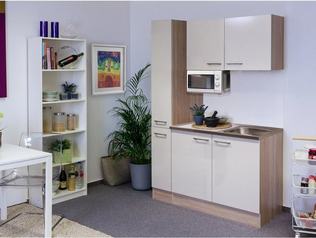 Flex-Well Exclusiv Singleküche Orlando in Kaschmir Glanz und Sonome Eiche, Breite: 130 cm - Bild 1