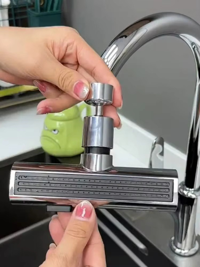 Universeller Küchen-Wasserfallhahn in Chrom Silber mit drehbarem Auslauf, Spritzschutz-Düse und drei Geschwindigkeiten für Küche und Bad - Bild 6