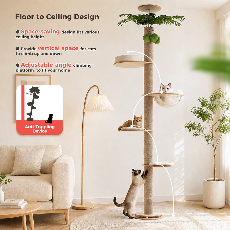 PAWZ Road Höhenverstellbarer Katzenbaum in Beige mit Acryl-Schalenbett, Sisal-Kratzflächen und integriertem Kugelbahn-Spielzeug - Bild 2