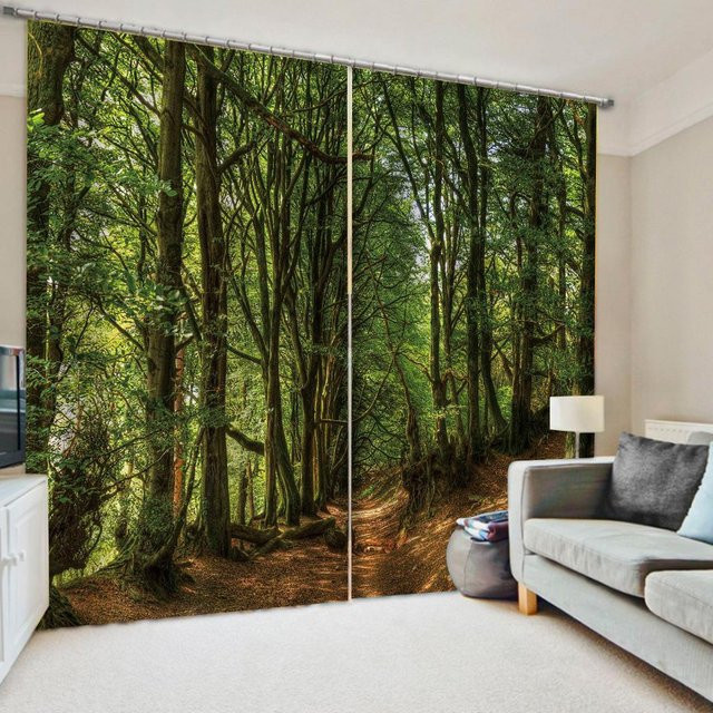 Dekorative Vorhänge Natur Wald Landschaft Serie mit 3D-Druck von Yiran Furniture, semi-transparent, Polyester, B: 100 cm, H: 130 cm - Bild 1