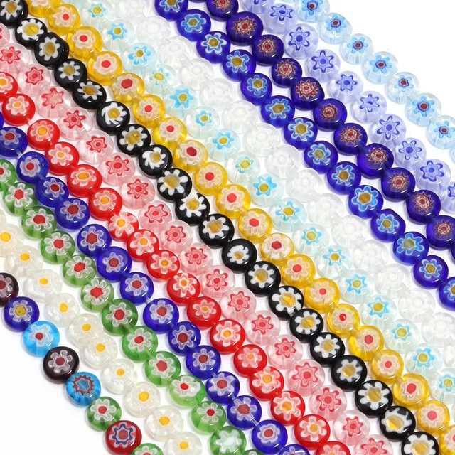 Louleur Millefiori-Glasperlen, Bunt, Runde Flache Blumen-Lampwork-Perlen - Bild 1