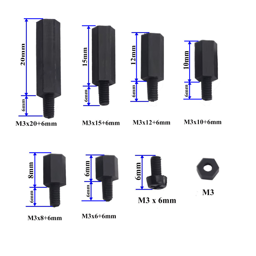 M3 Nylon Abstandsbolzen Set mit Sechskant-Abstandshaltern und Schrauben in Schwarz für RC FPV Drohnen und PCB Boards, 180 Teile - Bild 4