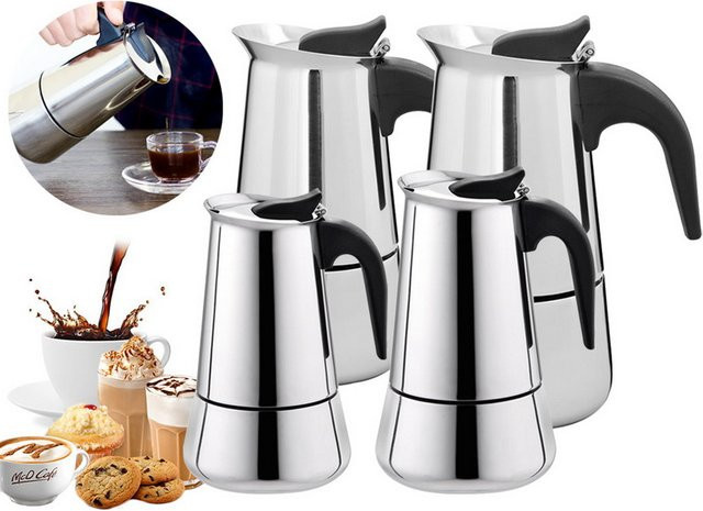CHANSUNRUN Tragbare Espresso Kaffeemaschine aus Edelstahl, Moka Topf Kaffee Brewer Wasserkocher, Farbe: Silber, 100 ml bis 450 ml - Bild 1