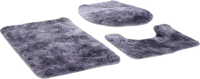 3-teiliges Badezimmer-Teppichset mfySpace in Lila, rutschfest und weich, bestehend aus Badematte, Konturteppich und Toilettendeckelbezug aus Polyester - Bild 1