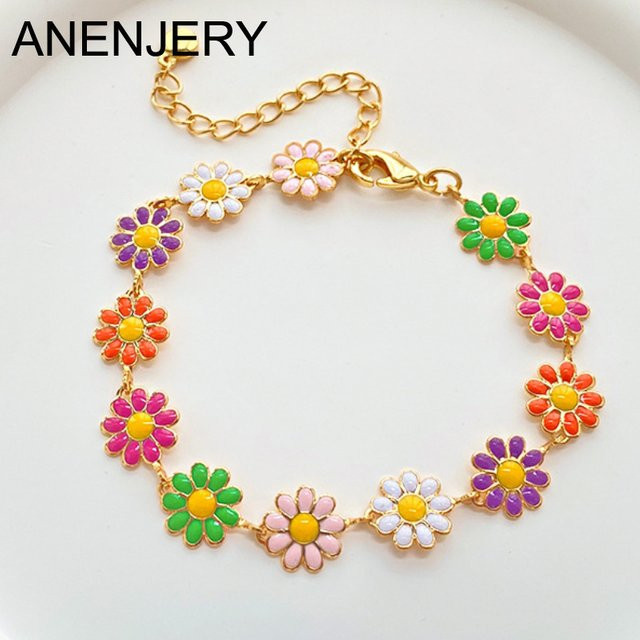 Anenjery Armband, bunte Gänseblümchen, Gold, Damen - Bild 1