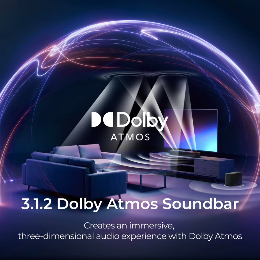 ULTIMEA Poseidon M70 3.1.2CH Dolby Atmos Soundbar mit kabellosem 5,25-Zoll Subwoofer und BassMX in Schwarz - Bild 2