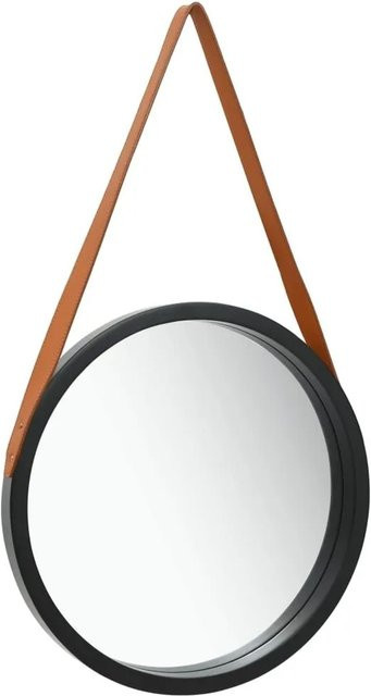 vidaXL Wandspiegel Rund im Vintage-Stil mit Gürtel aus Paulownia-Holz, Schwarz, Durchmesser: 40 cm - Bild 1