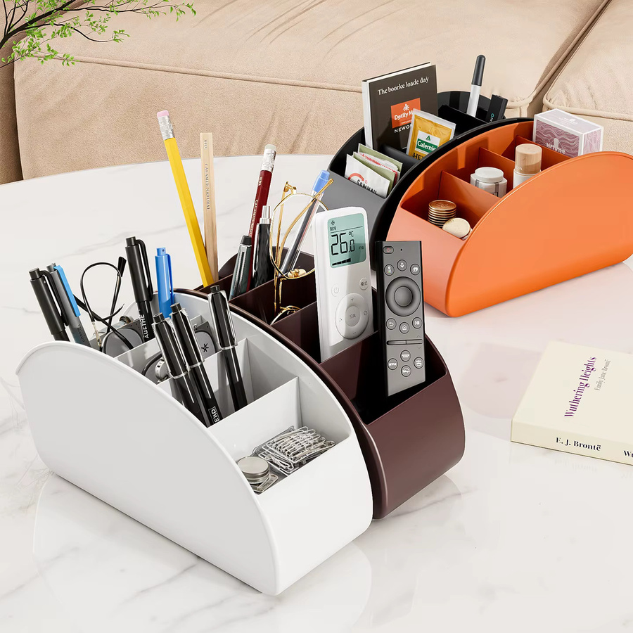 5grid Desktop-Aufbewahrungsbox aus Kunststoff in Weiß, multifunktionaler Organizer mit 5 Fächern für Fernbedienungen, Make-up-Pinsel und Bürobedarf - Bild 2