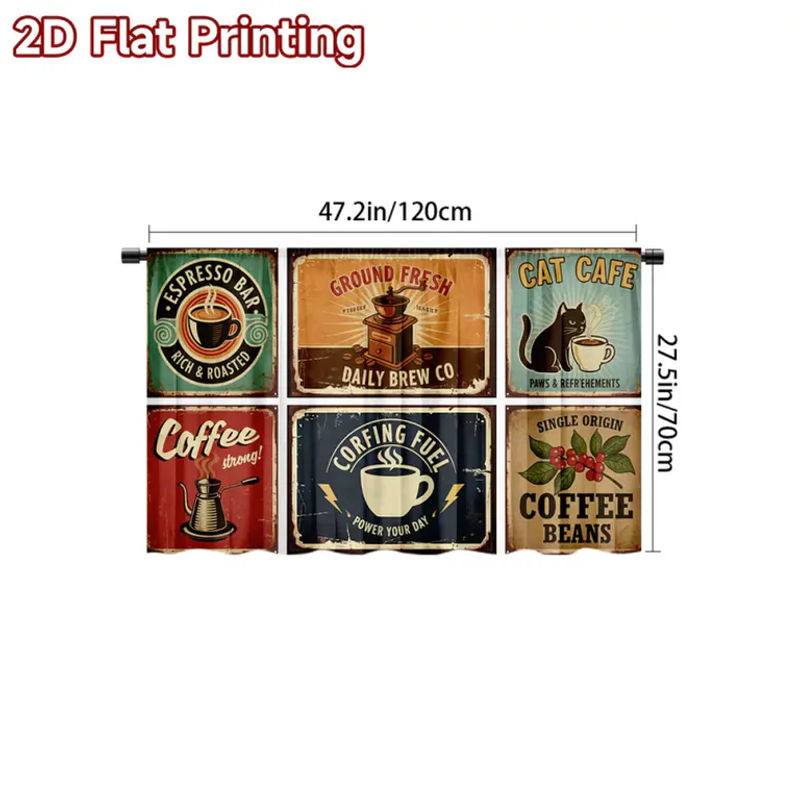 VIKAMA Vintage-Kaffee-Print Schrankvorhang in Multicolour für Küche und Waschküche - Bild 4