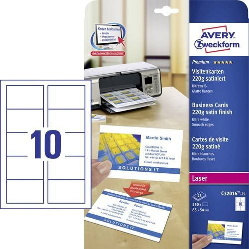 Avery Zweckform Bedruckbare Visitenkarten Weiß 250 Stück 85 x 54 mm 220 g/m2 - Bild 1
