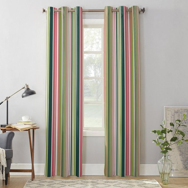 Super Six Moderne Fenstervorhänge mit buntem Streifenmuster, halbtransparent, Polyester, B/H: 100 x 160 cm, 2er-Set - Bild 1