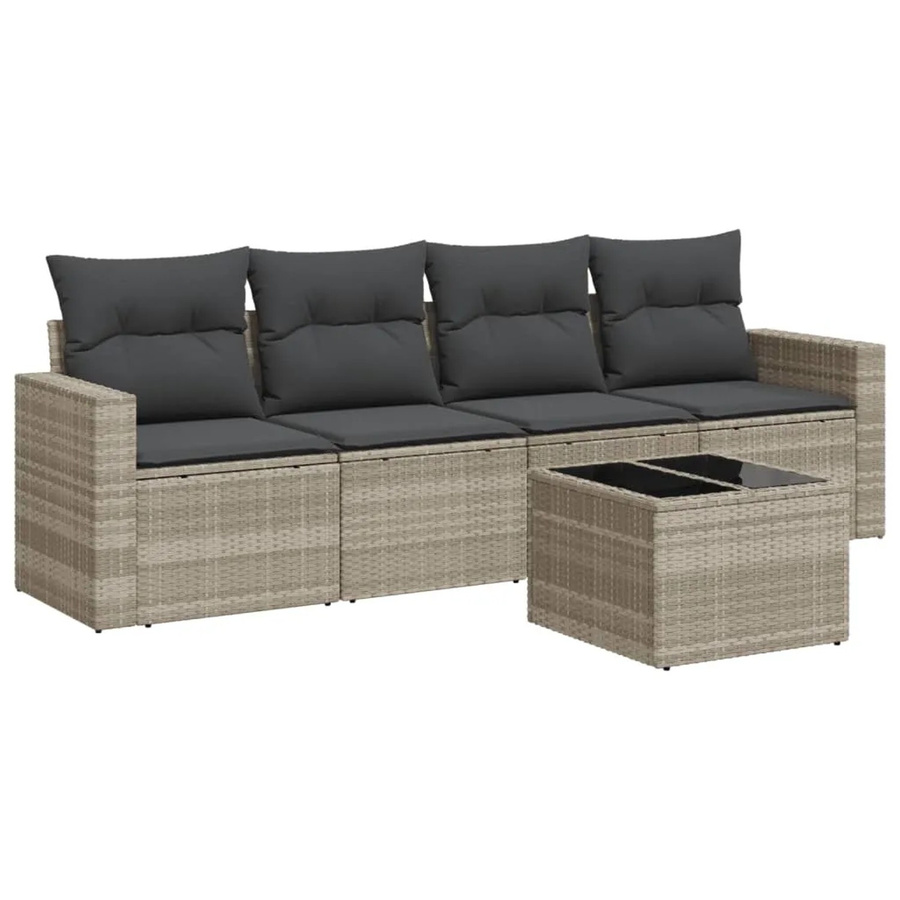 vidaXL 5-tlg Garten-Sofagarnitur in L-Form aus Poly Rattan mit Kissen in Hellgrau - Bild 2