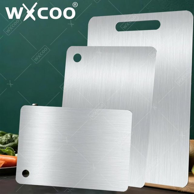 WXCOO Küchen-Schneidebrett aus Edelstahl, doppelseitiges und reversibles Hackblock-Schneidebrett in Silber - Bild 1