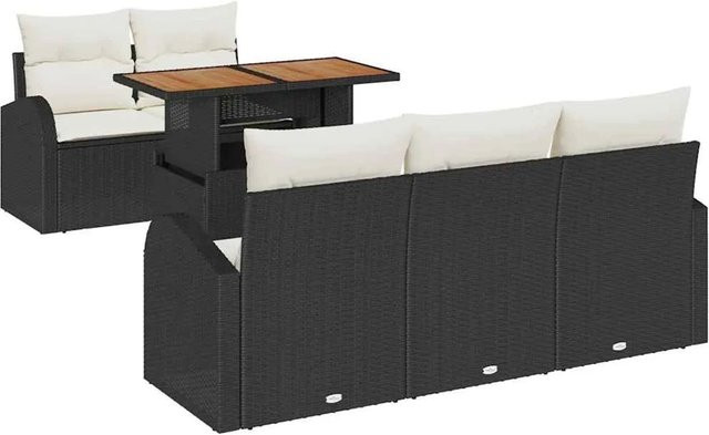 6-tlg. vidaXL Garten-Sofa-Set aus Poly-Rattan in Schwarz mit Tisch und Polsterkissen inklusive Stauraumfunktion - Bild 1