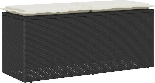 vidaXL Gartenbank aus Poly Rattan und Metall mit Kissen in Schwarz, B/T/H: 110 x 40 x 44 cm - Bild 1
