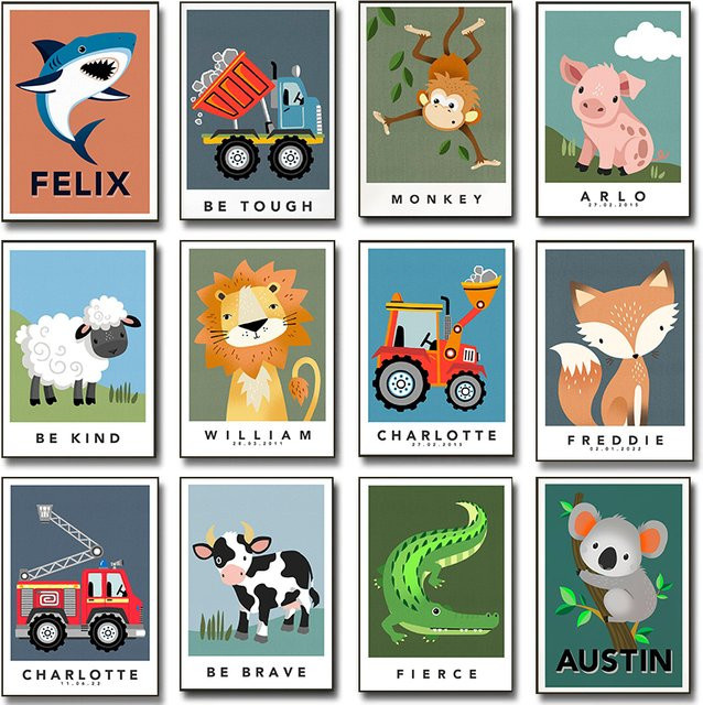 Potdemiel Wandbild Leinwand Poster mit Cartoon Bauernhof Traktor und Tieren für das Kinderzimmer in Mehrfarbig - Bild 1