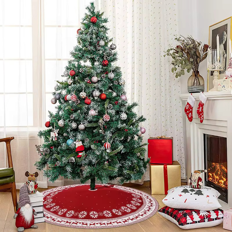 VIKAMA Nordic Weihnachtsbaum Rock mit Schneeflocken und Rentier in Rot - Bild 3