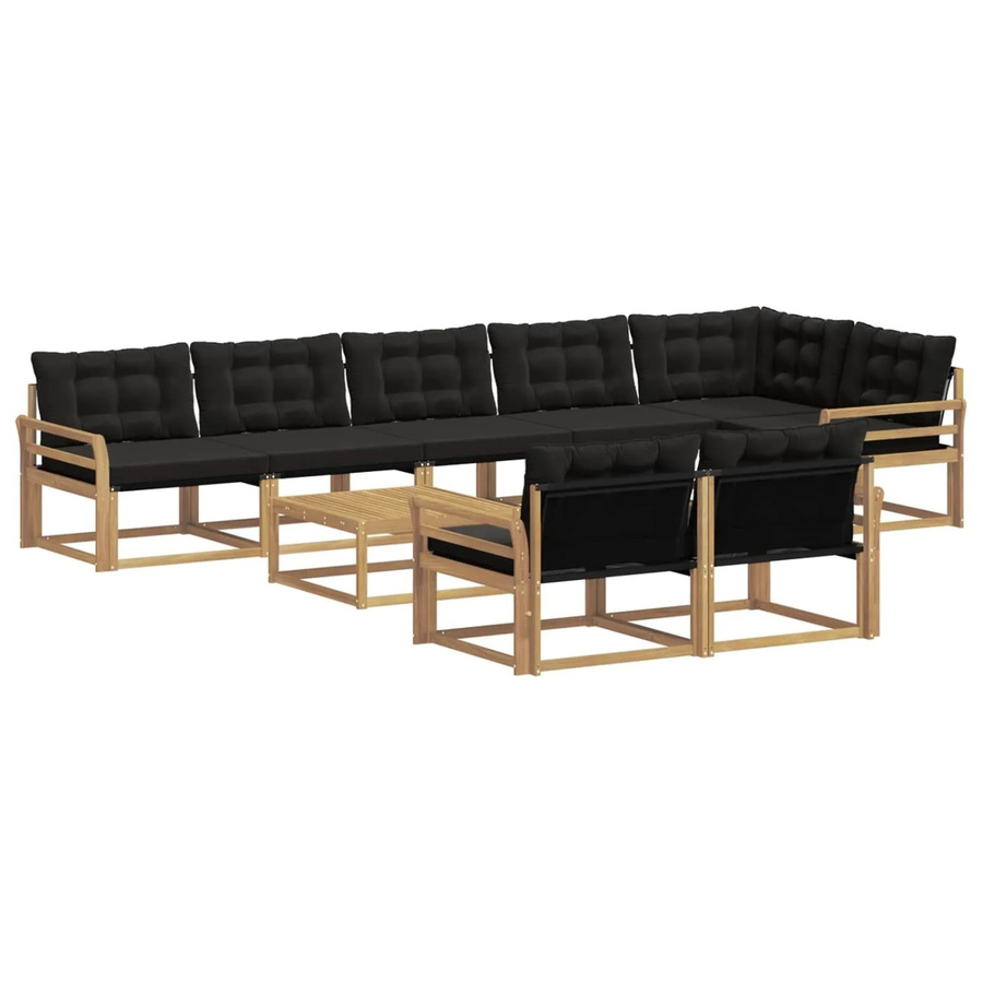 vidaXL Outdoor-Sofagarnitur aus Akazienholz und Textilene, 9-teiliges Set, Weiß-Schwarz, B/T/H: 79 x 79 x 37 cm - Bild 2