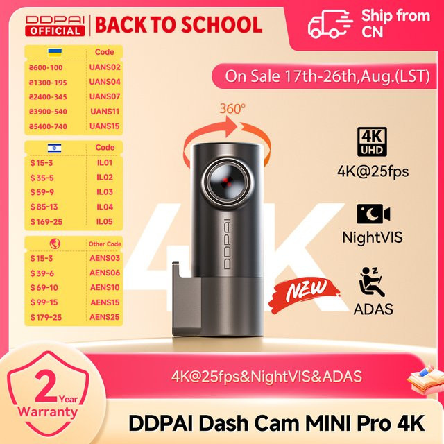 DDPAI MINI Pro 4K Dashcam mit WDR, ADAS und Nachtsicht in Schwarz - Bild 1