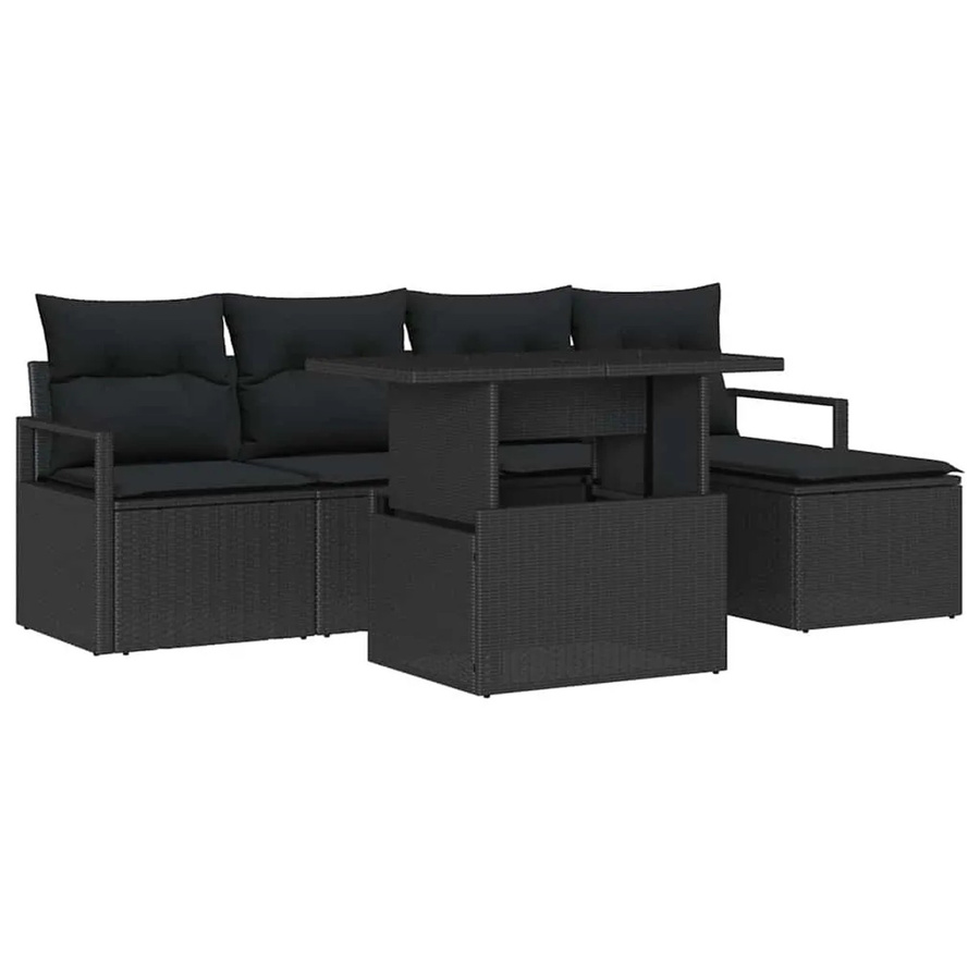 vidaXL Garten-Sofa-Set 6-teilig aus Poly-Rattan in Schwarz mit Polstern und integriertem Stauraum - Bild 2