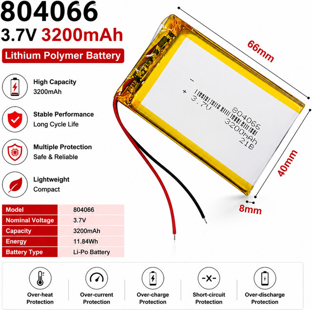 Wiederaufladbarer Li-Polymer-Akku 3200 mAh 3,7 V mit PH2.0-Stecker für R36S Handheld-Spielekonsole, Gelb - Bild 1