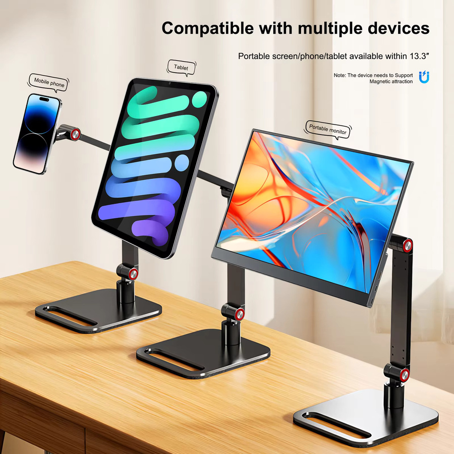 FORZOLA Verstellbarer Magnetischer Ständer für Monitore, Handys und Tablets in Schwarz, Klappbarer Aluminiumarm als Schwenkbarer Schreibtischständer - Bild 3