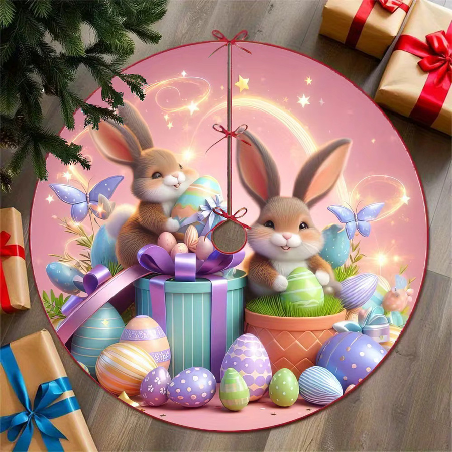 VIKAMA Weihnachtsbaumrock in Rosa mit glitzerndem Osterhase und Ei-Design für Kinderzimmer - Bild 2