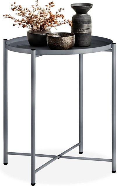 tectake Beistelltisch Chester aus Stahl in Dunkelgrau mit abnehmbarer Ablage, B/T/H: 45,5 x 45,5 x 53 cm - Bild 1