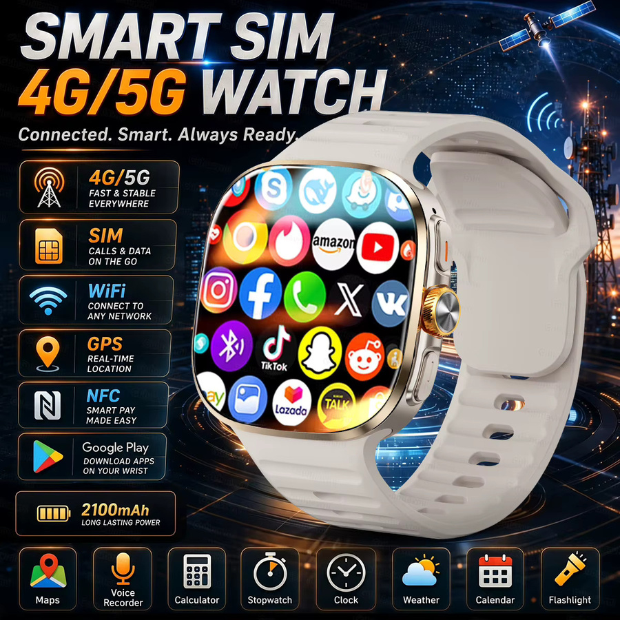 KAVSUMI Smartwatch mit 5G/4G Netzwerk, 2,40 Zoll Saphir-AMOLED-Display, 8GB+128GB Speicher, GPS, WLAN und Videoanruf in Gold - Bild 7