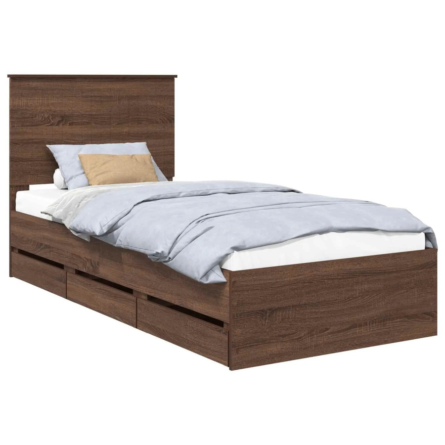 vidaXL Bettrahmen mit Schubladen in Eiche Braun aus Holzwerkstoff, B/T/H: 90 x 200 cm - Bild 2