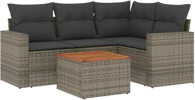 vidaXL 5-tlg. Garten-Sofagarnitur in L-Form aus grauem Poly-Rattan mit wetterfesten Kissen und pulverbeschichtetem Stahlgestell - Bild 1
