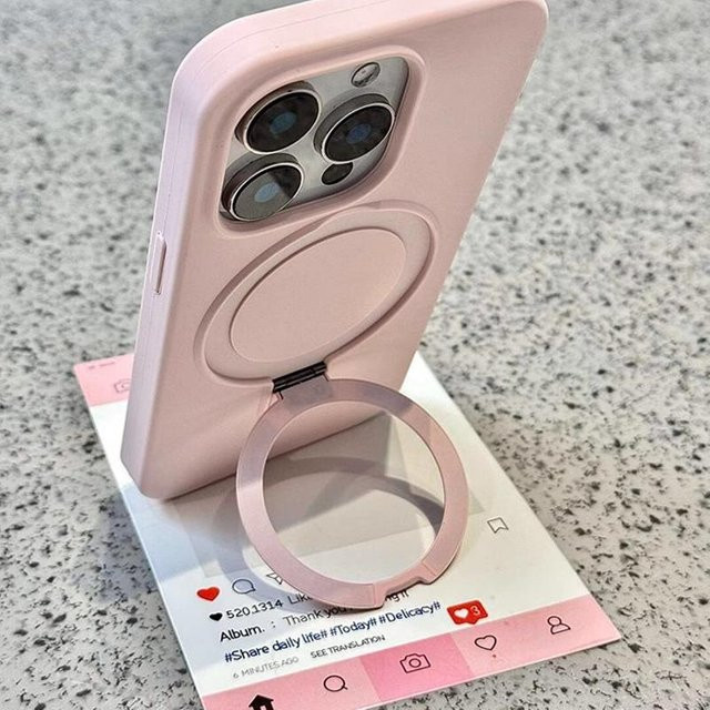 Magnetische Flüssigsilikon Schutzhülle mit Ringhalter für iPhone 11 bis iPhone 17 Pro Max Plus in Pink - Bild 1