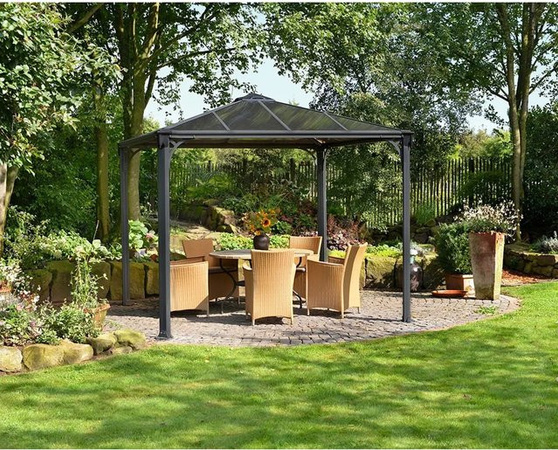 Palram - Canopia Palermo Gartenpavillon Anthrazit mit LED Set und Doppelstegplatten aus Aluminium B/T: 300 x 300 cm