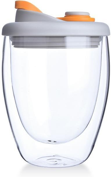 Yiran Furniture Doppelwandiger Glaswasserbecher mit auslaufsicherem Deckel, isolierter Trinkbecher für Kaffee, Milchtee oder Saft, transparent, 450 ml - Bild 1