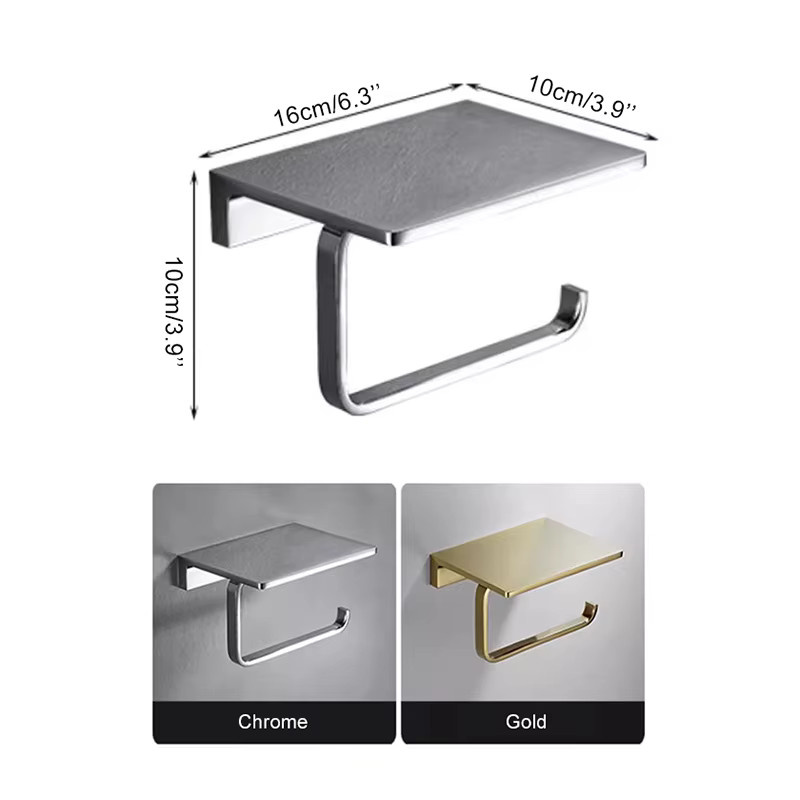 ELLEN HOMEDECOR Toilettenpapierhalter aus Metall mit Aufbewahrungsregal in Gold, Wandmontage - Bild 2