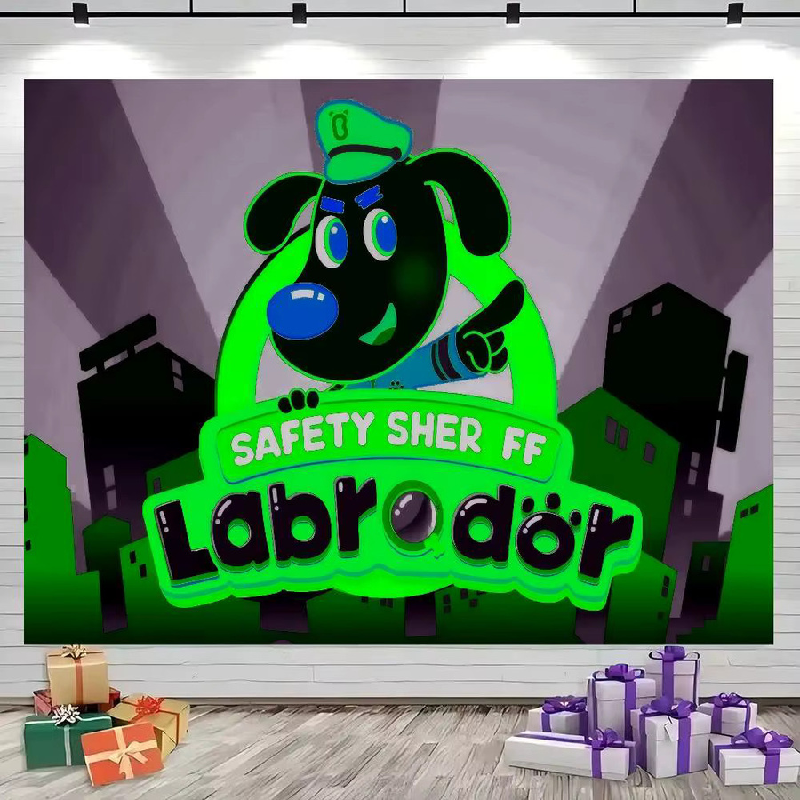 Mesuca Fotohintergrund mit Anime Sheriff Labrador Motiv in Multicolour für Party und Fotostudio, Breite: 70 cm, Höhe: 70 cm - Bild 3