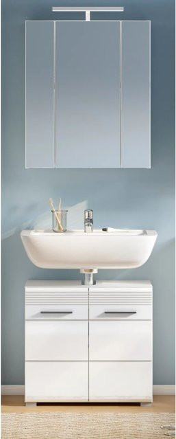 Inn.Furn Badmöbel-Set Leon 2-teilig in Weiß Hochglanz mit Spiegelschrank und Waschbeckenunterschrank, Breite: 60 cm - Bild 1
